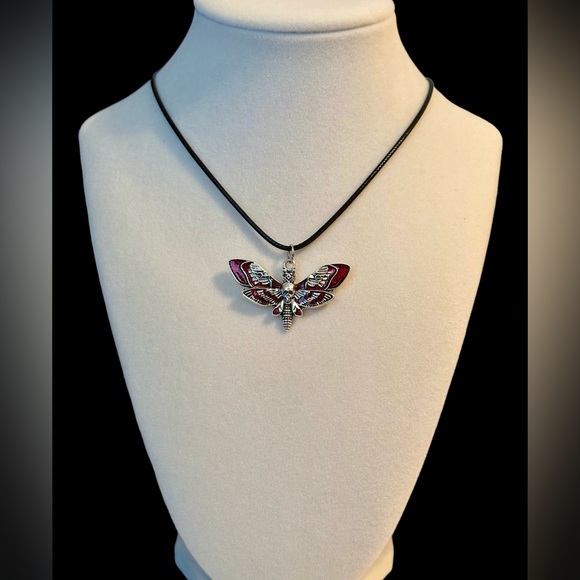 Moth Skull Gothic Necklace Black Leather Cord Choker Necklace Adjustable New - Picture 1 of 5